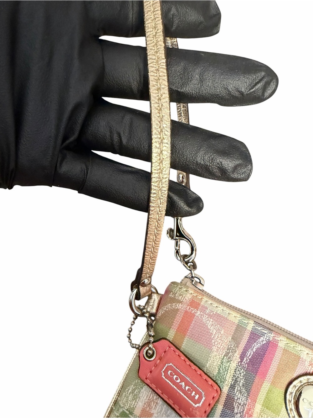 Coach Poppy Glam Madras Plaid Wristlet (A456) - Picture 6 of 11